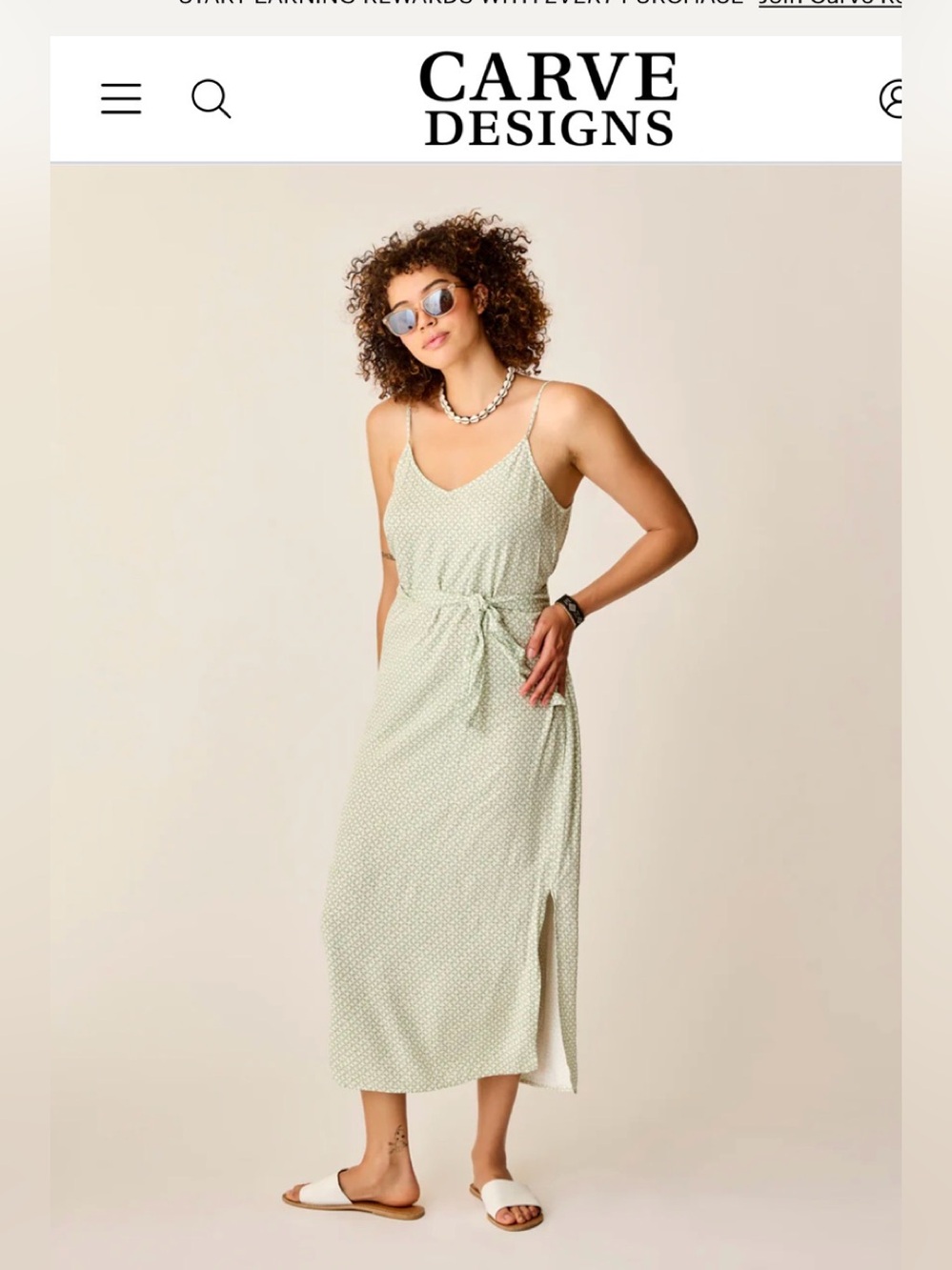 Carve Designs Sage Spotted Slip Midi Dress women’s large - NEW!